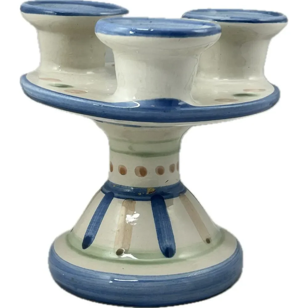 M. A. Hadley Pottery Triple Candlestick‎ Holder Chipped